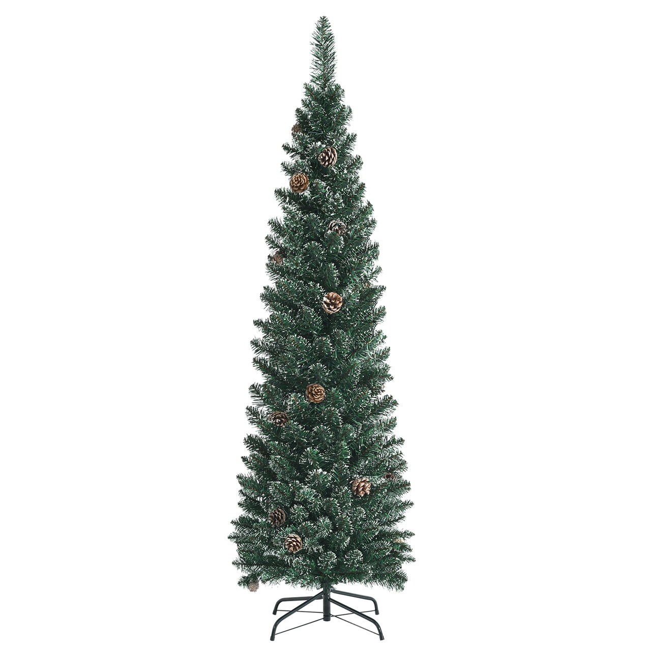 Slim Pencil Artificial Christmas Tree with Pinecones and PVC Branch Tips for Small Spaces